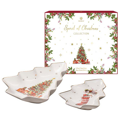 2 Piece Spirit of Christmas Tree Platter Set