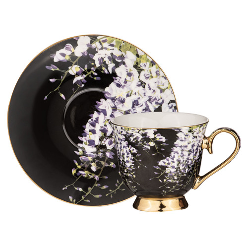 Dark Florals Wisteria 380ml New Bone China Cup & Saucer