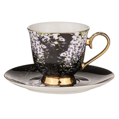 Dark Florals Wisteria 380ml New Bone China Cup & Saucer
