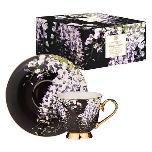 Dark Florals Wisteria 380ml New Bone China Cup & Saucer