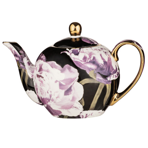 Dark Florals Peony 1L New Bone China Teapot with Infuser