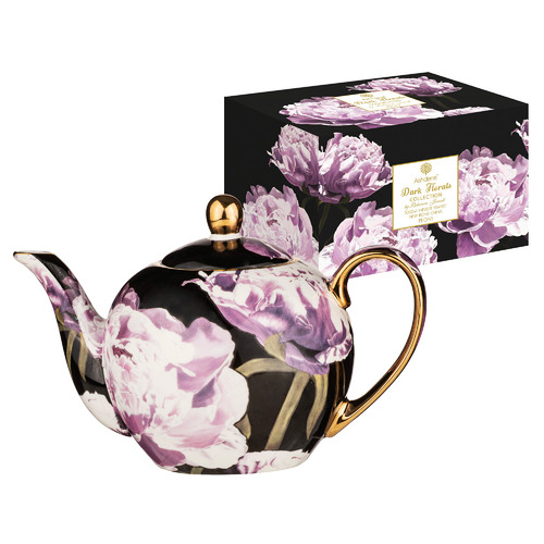Dark Florals Peony 1L New Bone China Teapot with Infuser
