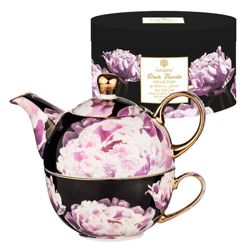 2 Piece Dark Florals Peony 400ml New Bone China Tea for One Set