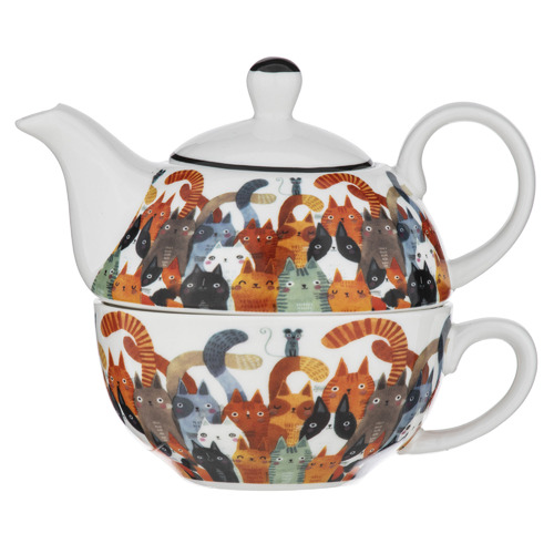 2 Piece Quirky Cats 450ml New Bone China Tea for One Set
