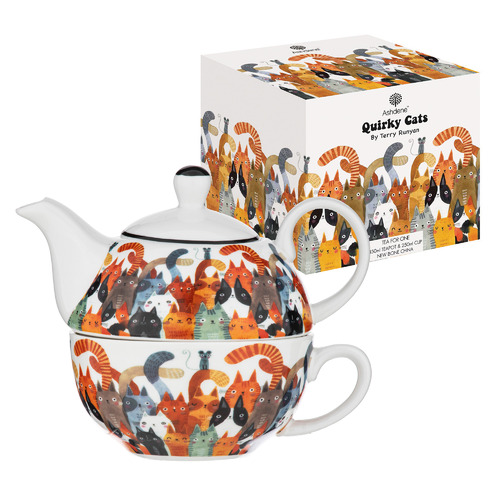 2 Piece Quirky Cats 450ml New Bone China Tea for One Set