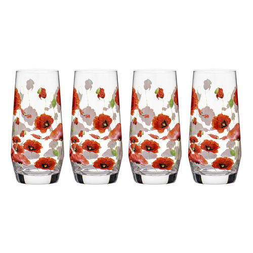 Red Poppies 540ml Glass Highball Tumblers
