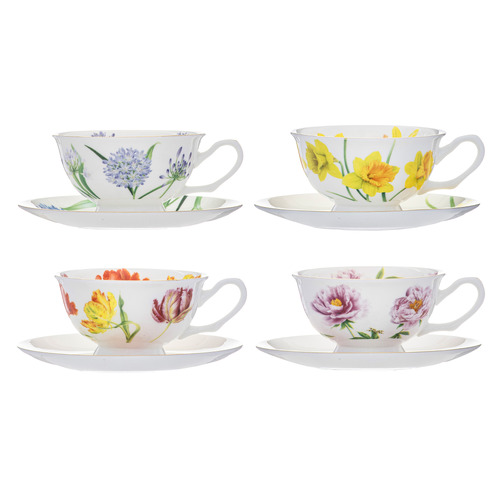 4 Piece Botanical Symphony Cup & Saucer Set
