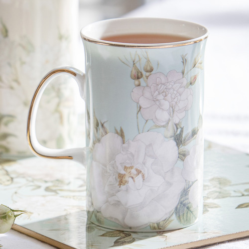 Mint Elegant Rose 320ml Mug with Infuser