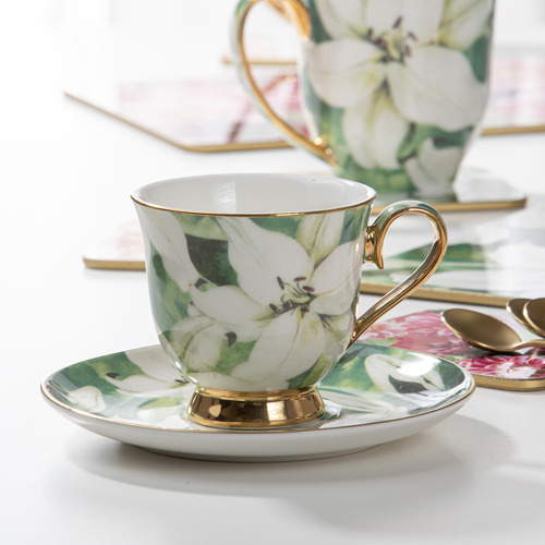 White Lily Bold Blooms Teacup & Saucer