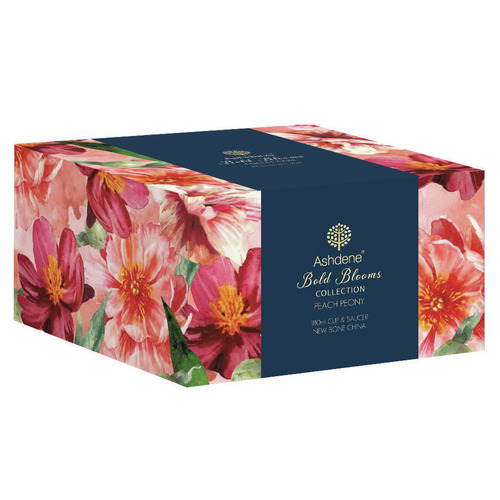 Peach Peony Bold Blooms Teacup & Saucer