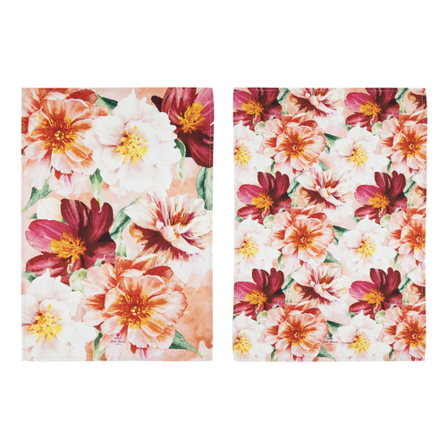 2 Piece Peach Peony Bold Blooms Kitchen Towel Set