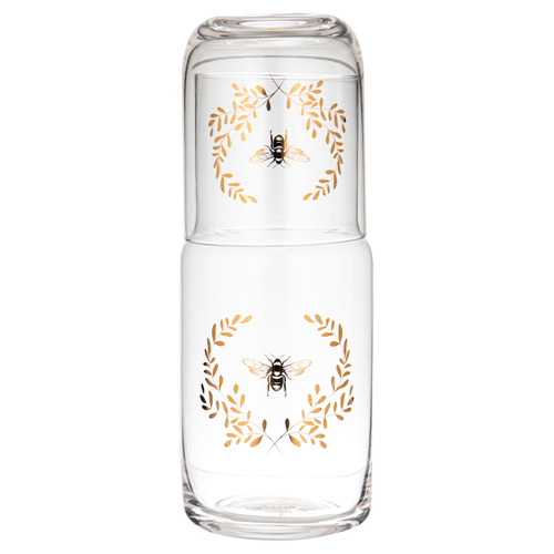 2 Piece Elegant Bee Crystal Carafe & Glass Set