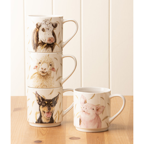 4 Piece Farmyard Faces Stackable Mug Set