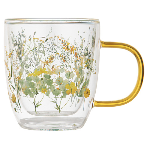 Sunshine Wildflowers 350ml Double Wall Glass Mug