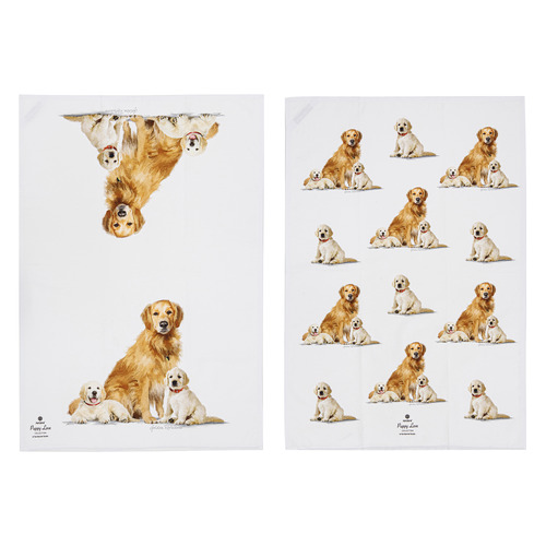 2 Piece Golden Retrieve Puppy Love Kitchen Towel Set