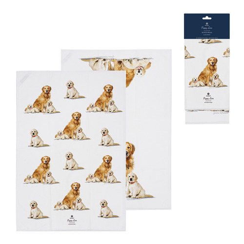 2 Piece Golden Retrieve Puppy Love Kitchen Towel Set