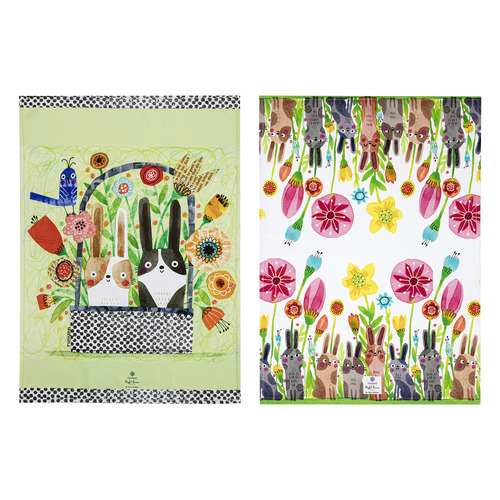 2 Piece Playful Bunnies Kitchen Towel Set