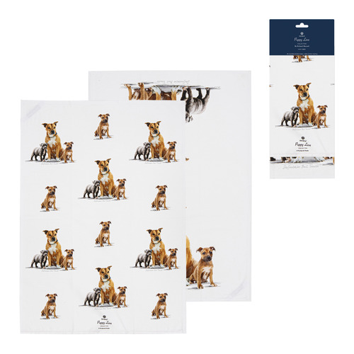 2 Piece Staffy Terrier Puppy Love Kitchen Towel Set