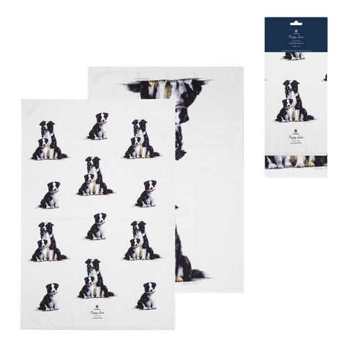 2 Piece Border Collie Puppy Love Border Kitchen Towel Set