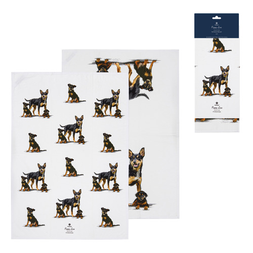 2 Piece Kelpie Puppy Love Kitchen Towel Set