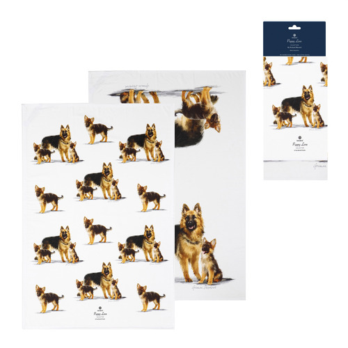 2 Piece German Shepherd Puppy Love Kitchen Towel Set