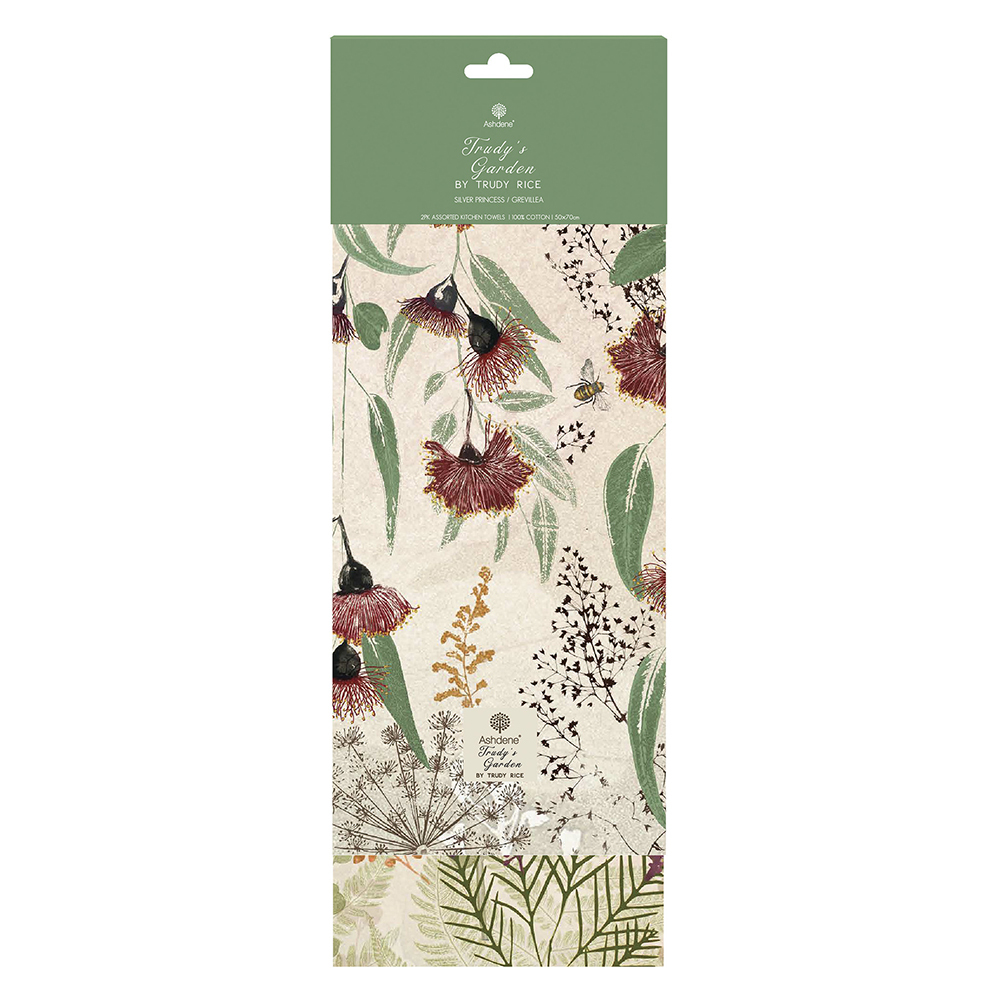 2 Piece Trudy's Garden Silver Princess Grevillea Tea Towel Set