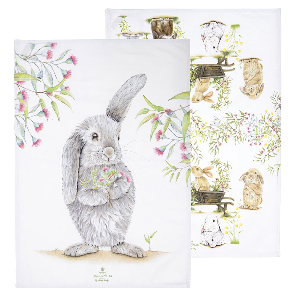 2 Piece Bunny Tales Cotton Tea Towel Set