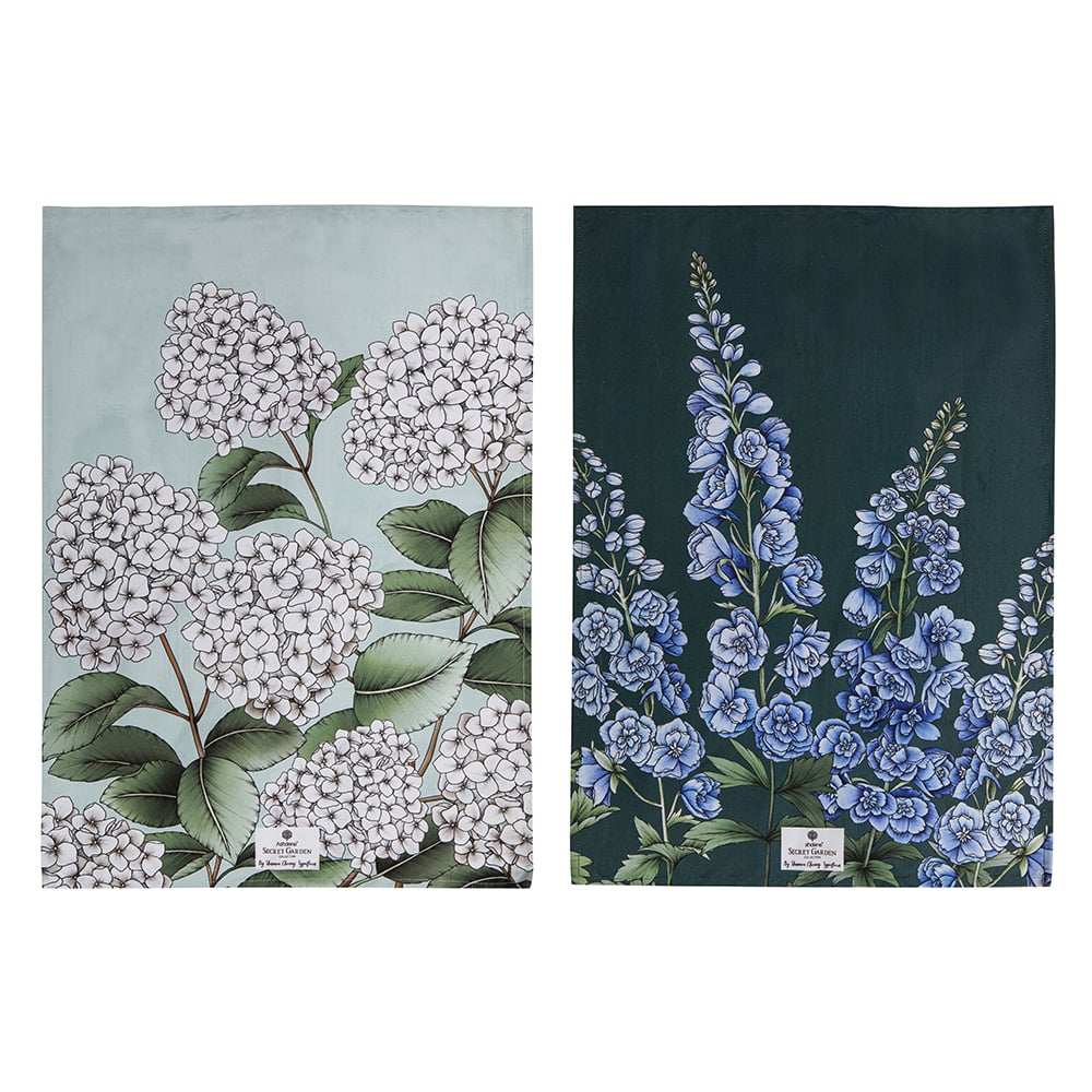 2 Piece Secret Garden Blue Tea Towel Set