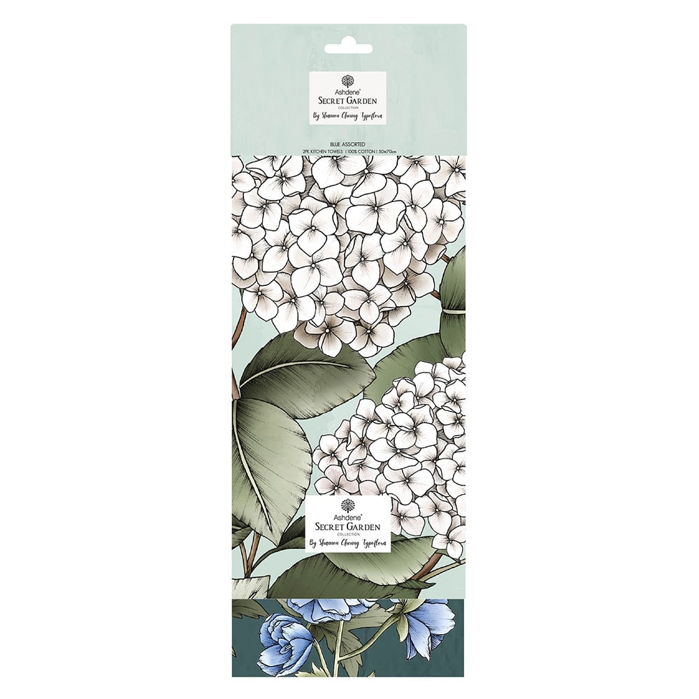 2 Piece Secret Garden Blue Tea Towel Set