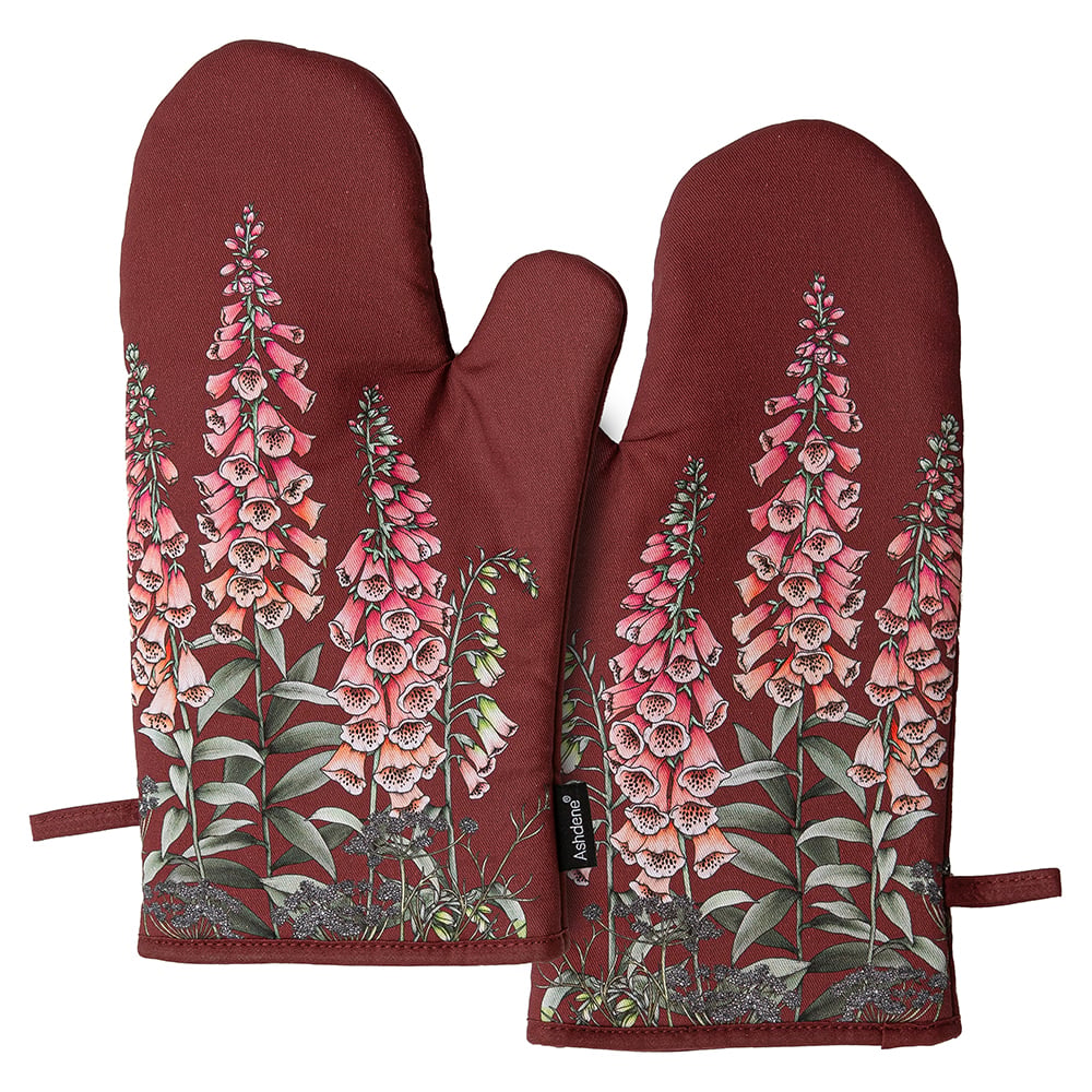2 Piece Maroon Secret Garden Oven Mitts