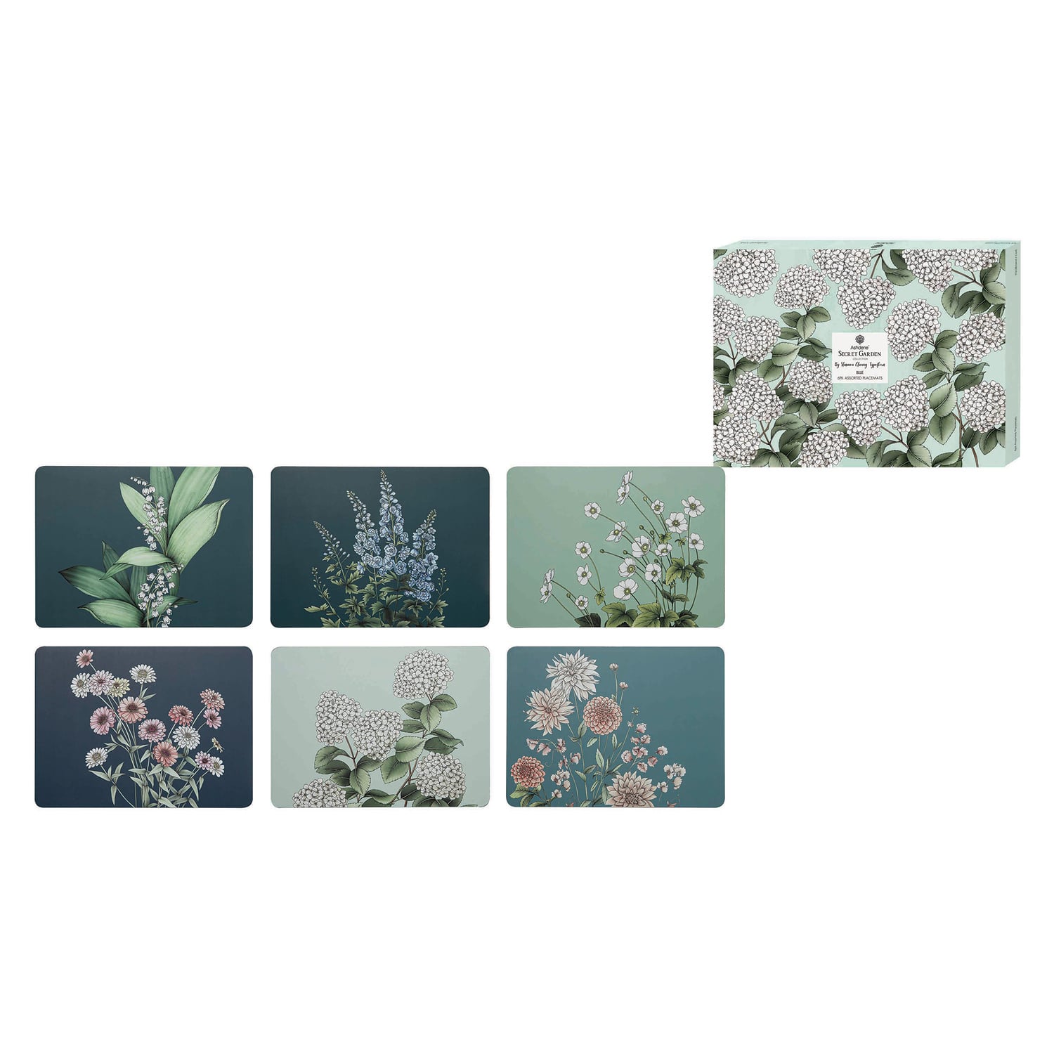 6 Piece Blue Secret Garden Placemat Set