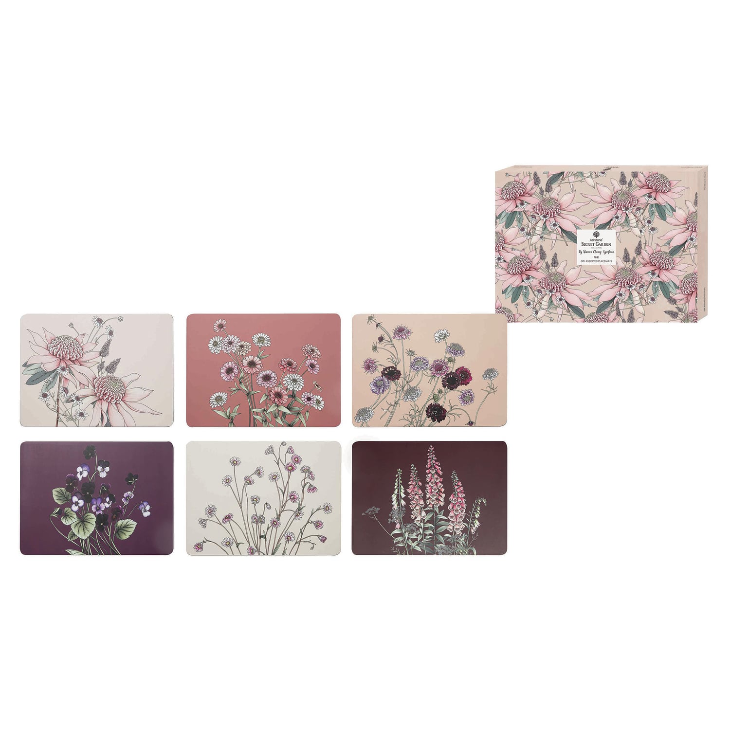 6 Piece Pink Secret Garden Placemat Set