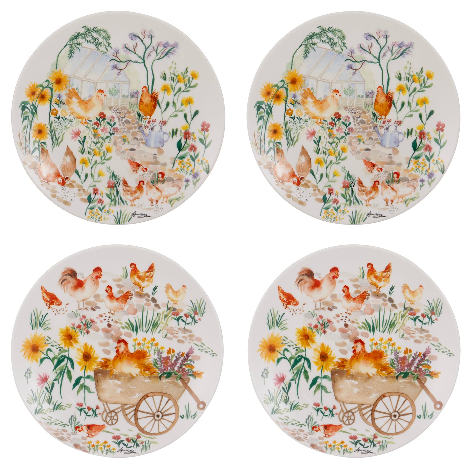 4 Piece Garden Hens Side Plate Set