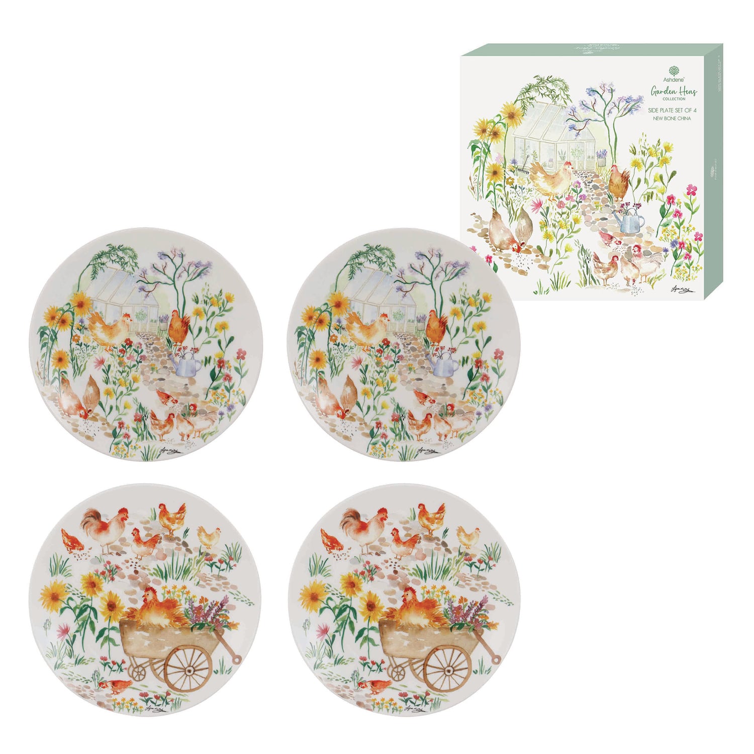 4 Piece Garden Hens Side Plate Set