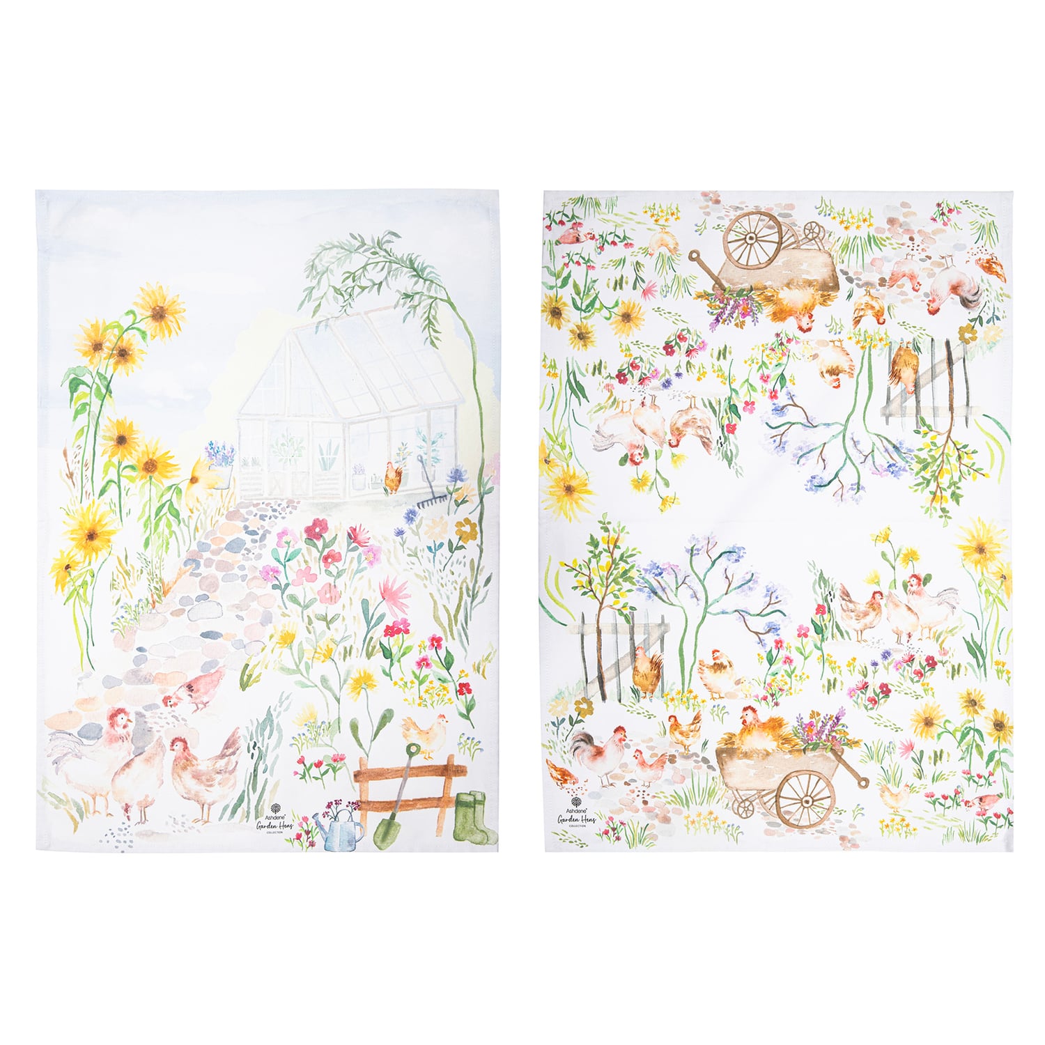 2 Piece Garden Hens Tea Towel Set