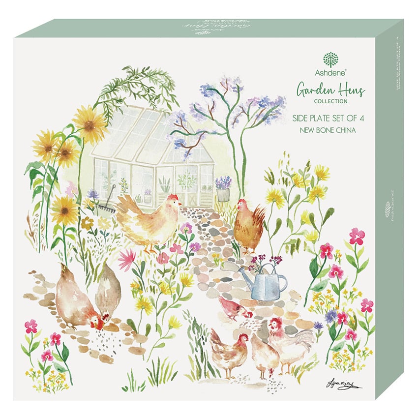 4 Piece Garden Hens Side Plate Set