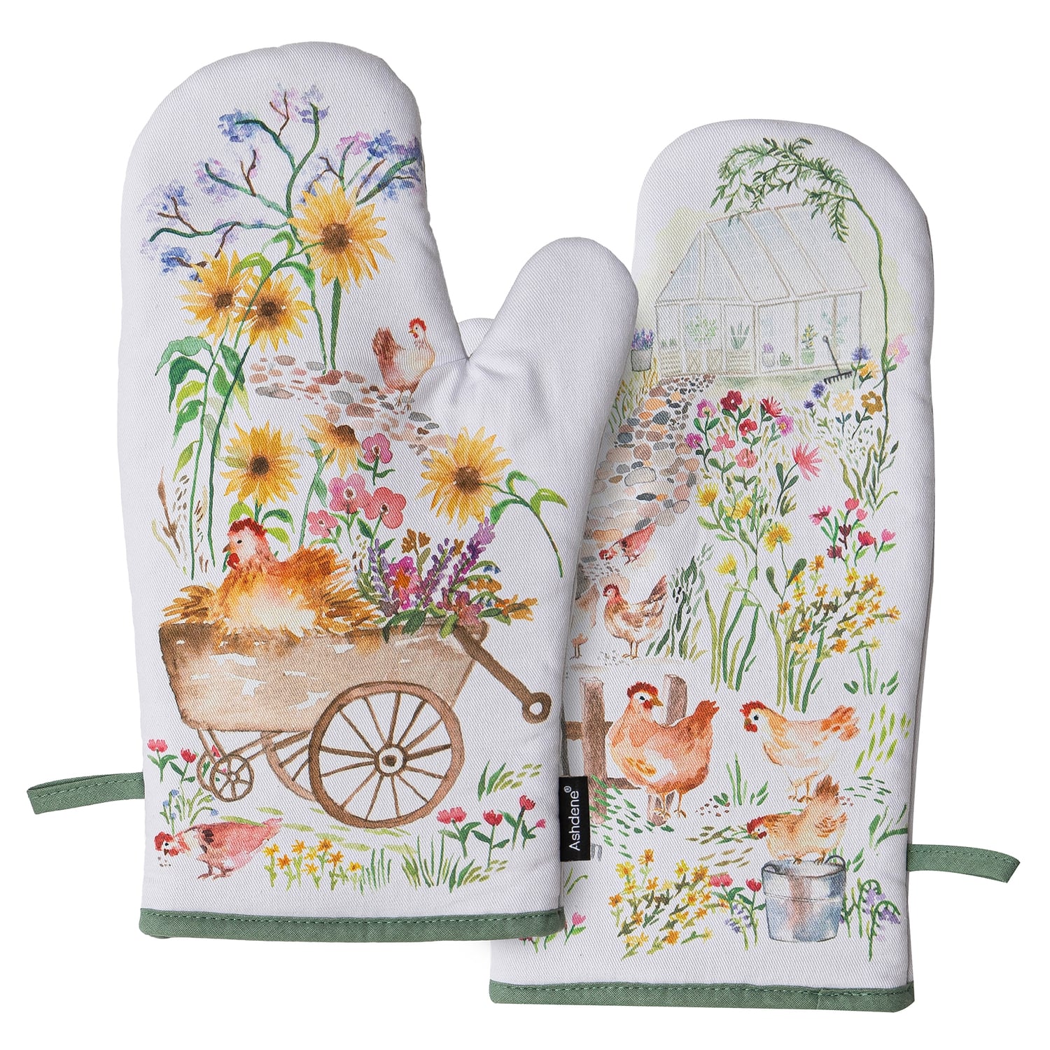 2 Piece Garden Hens Oven Mitt Set
