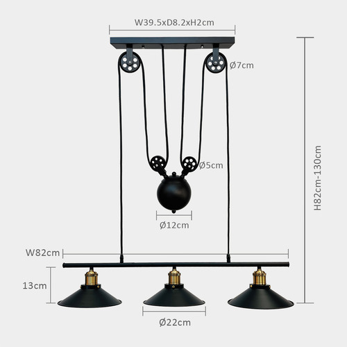 Industrial Pulley Linear 3 Light Pendant