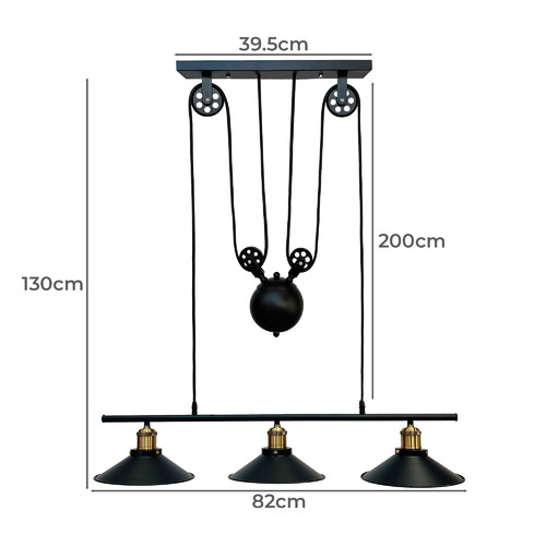 Industrial Pulley Linear 3 Light Pendant