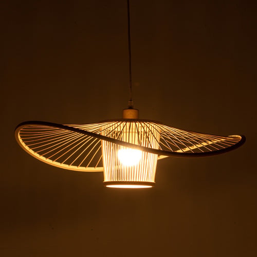 Wide Brim Bamboo Pendant Light