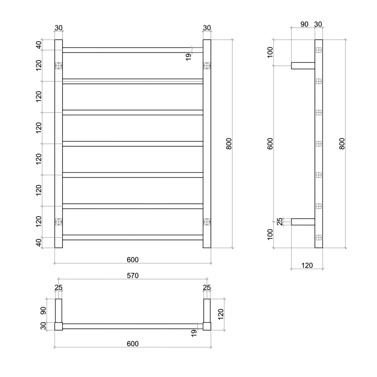 Thermogroup SS Range Square 7 Bar Thermorail | Temple & Webster