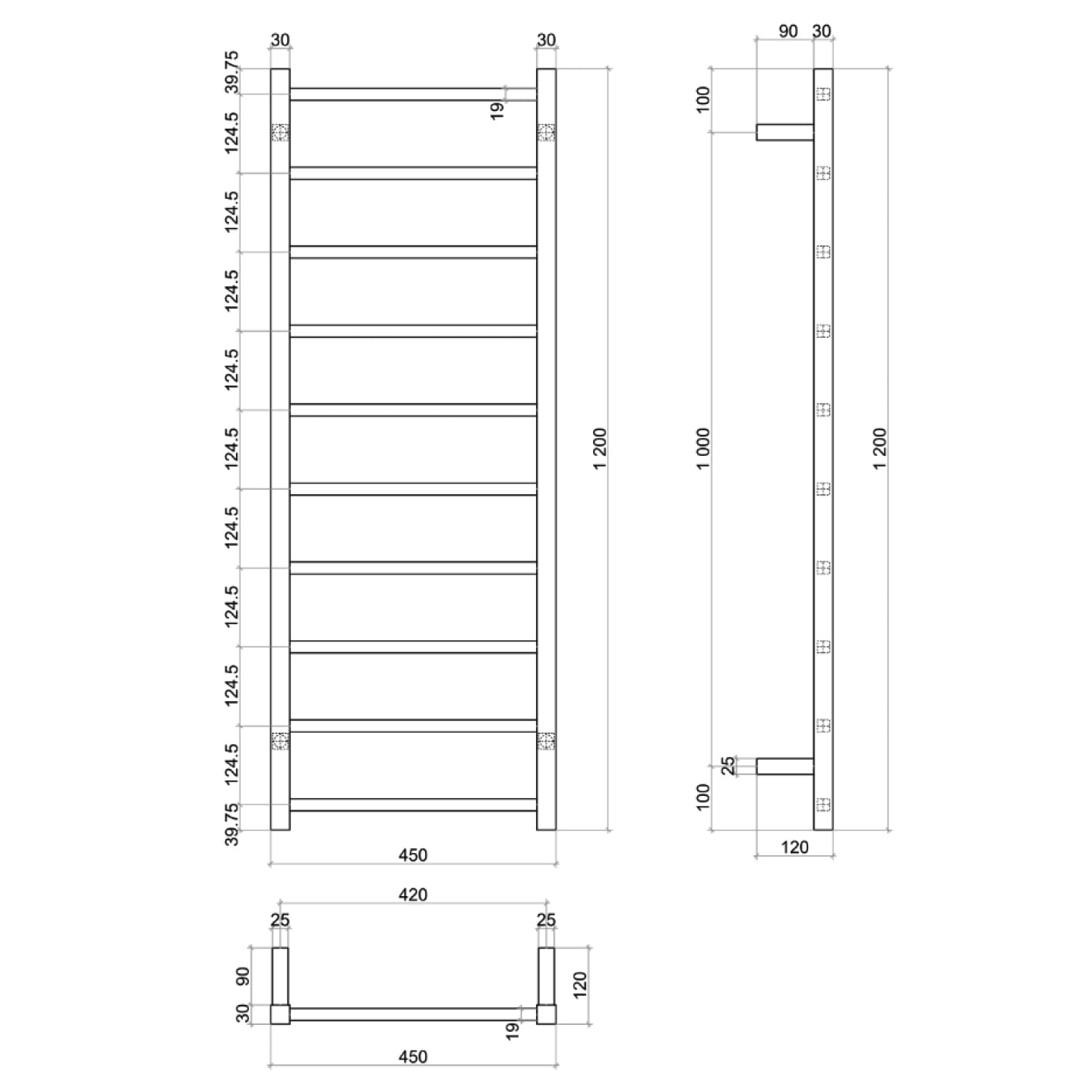 SS Range Square 10 Bar Thermorail
