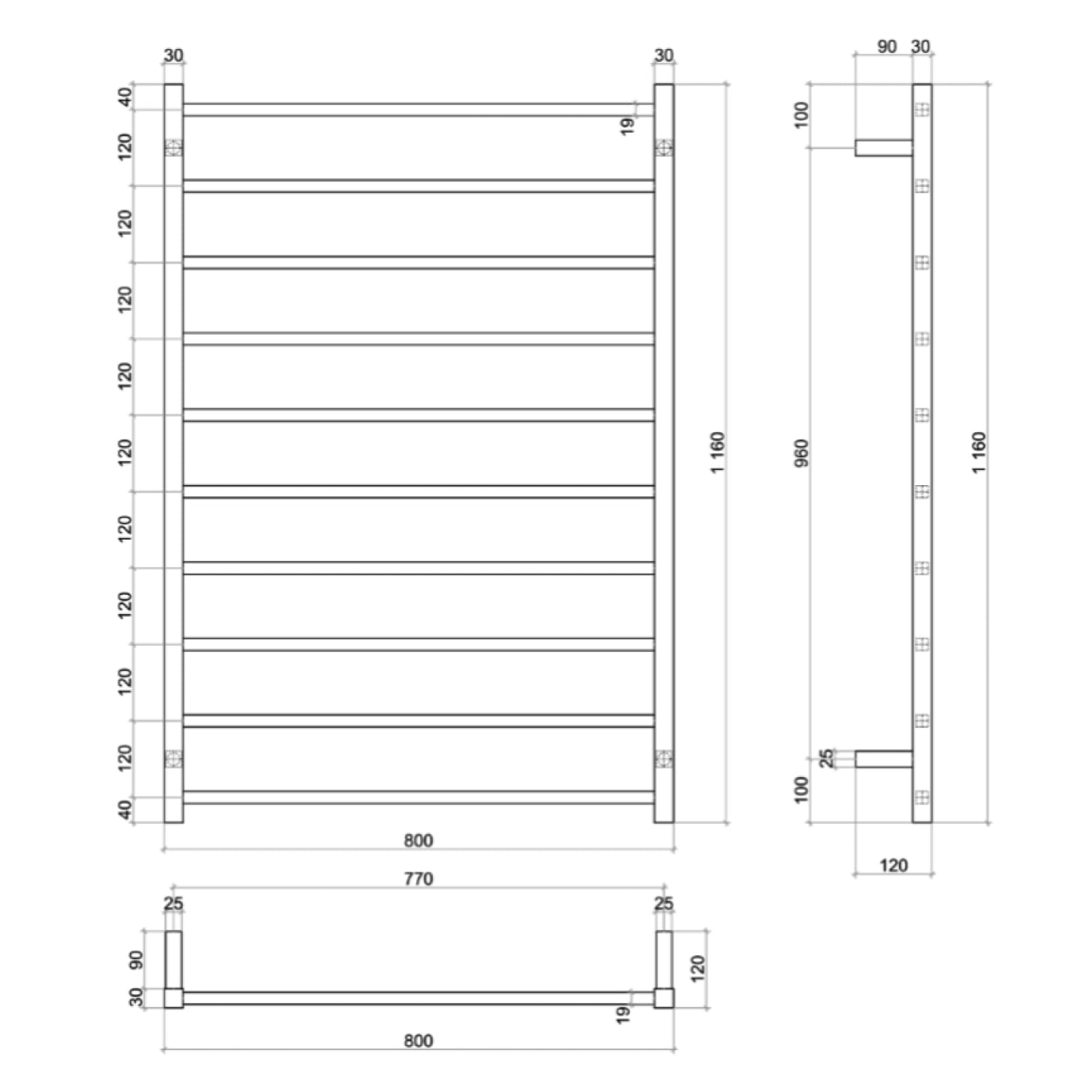 SS Range Square 10 Bar Thermorail
