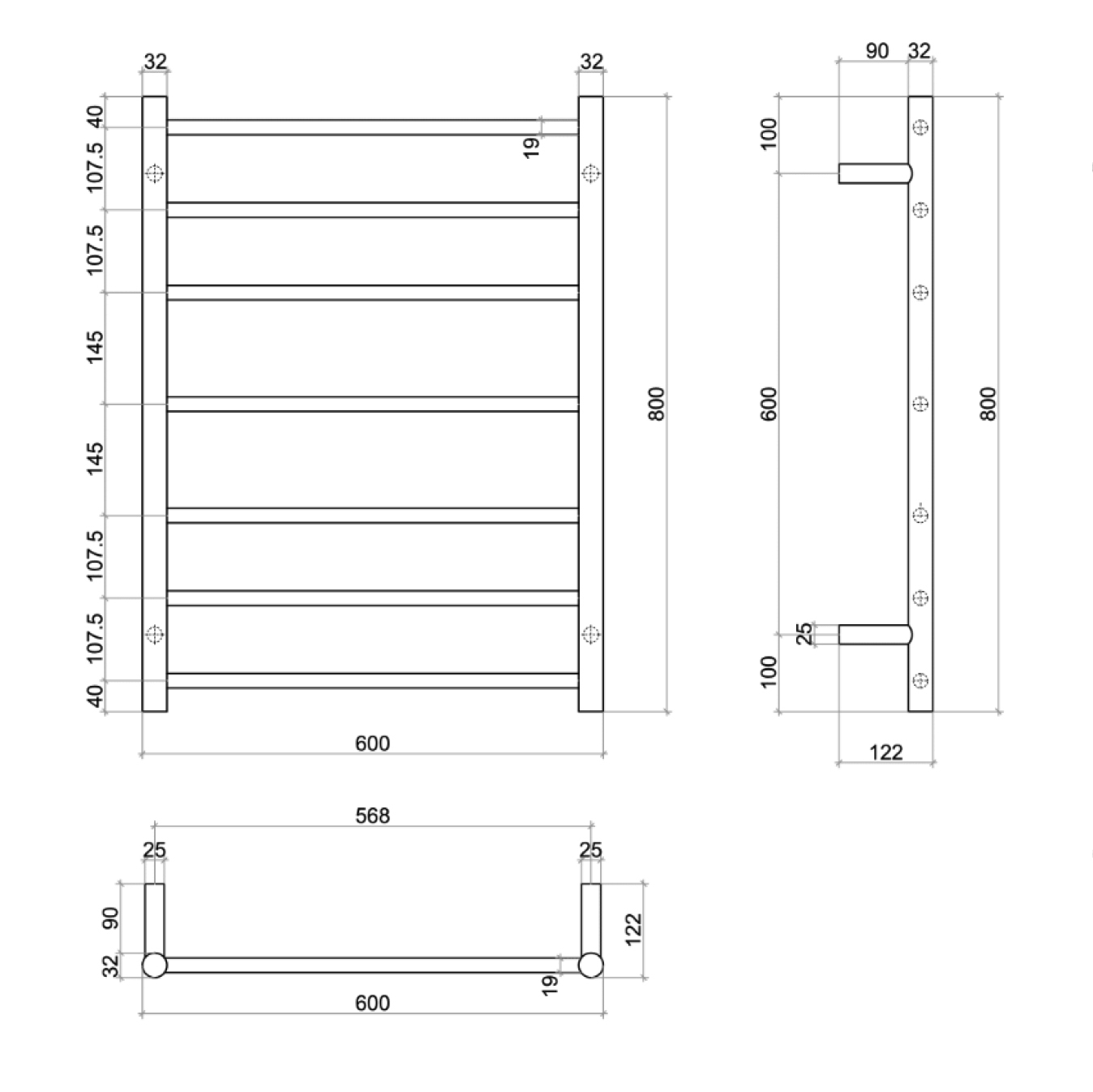 Thermorail 7 Bar Straight Cylinder Rail