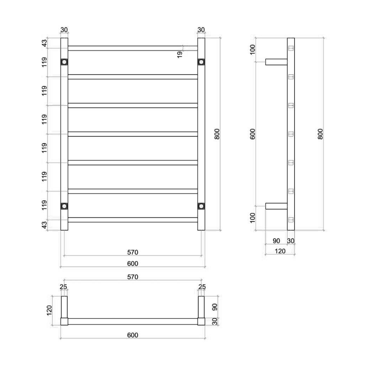 Thermorail 12V Straight Square Rail