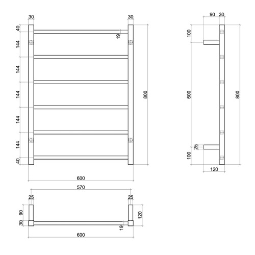 Thermorail Black Straight Square Rail
