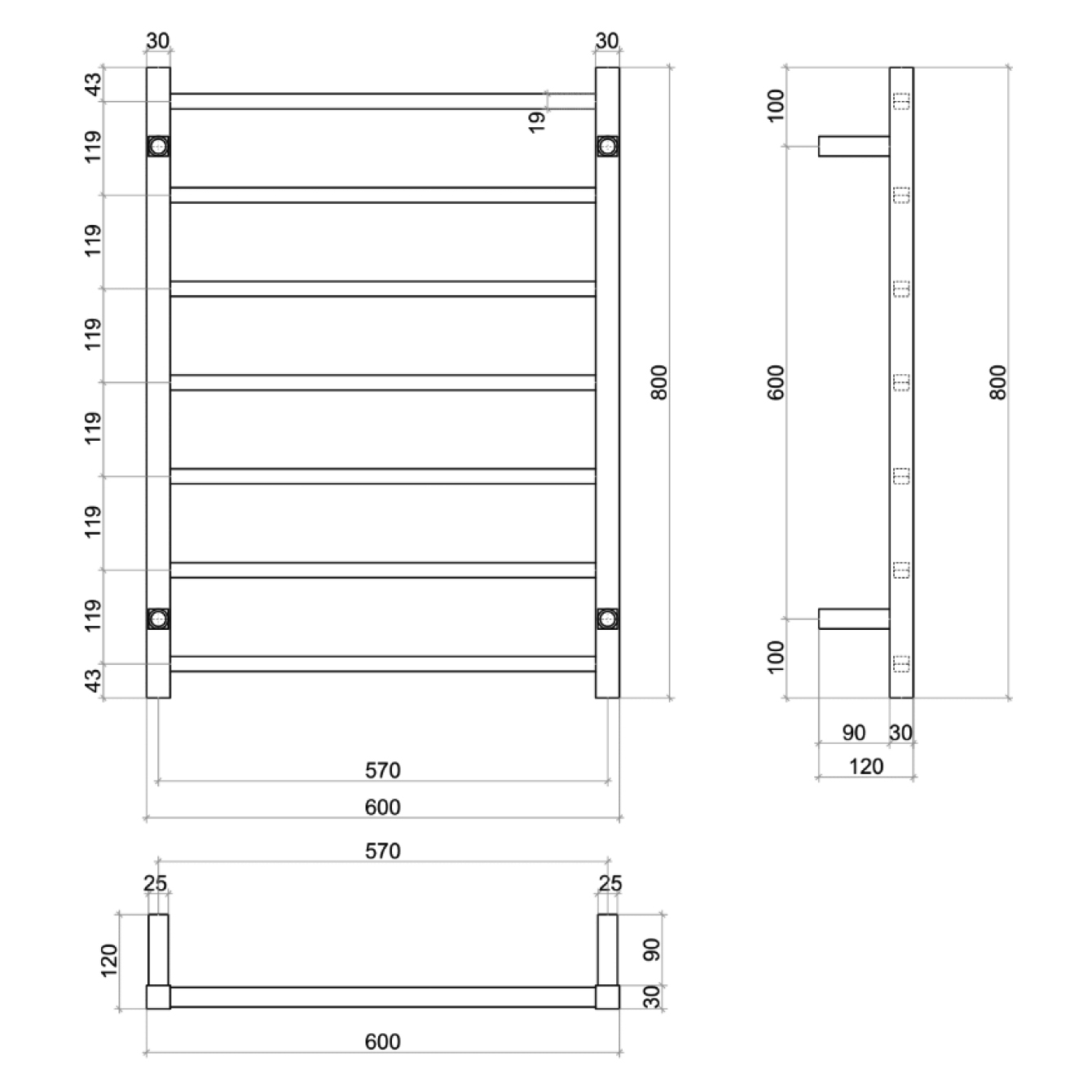 Matte Black 12V Thermorail Towel Rail