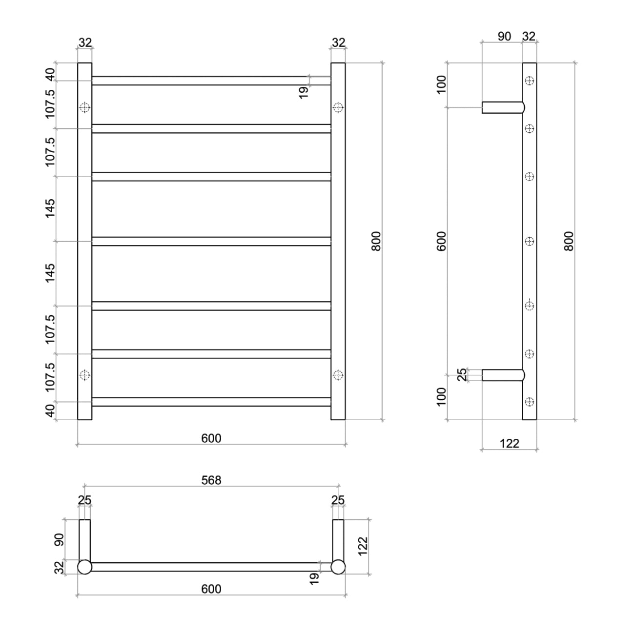 Gunmetal Thermorail Towel Rail