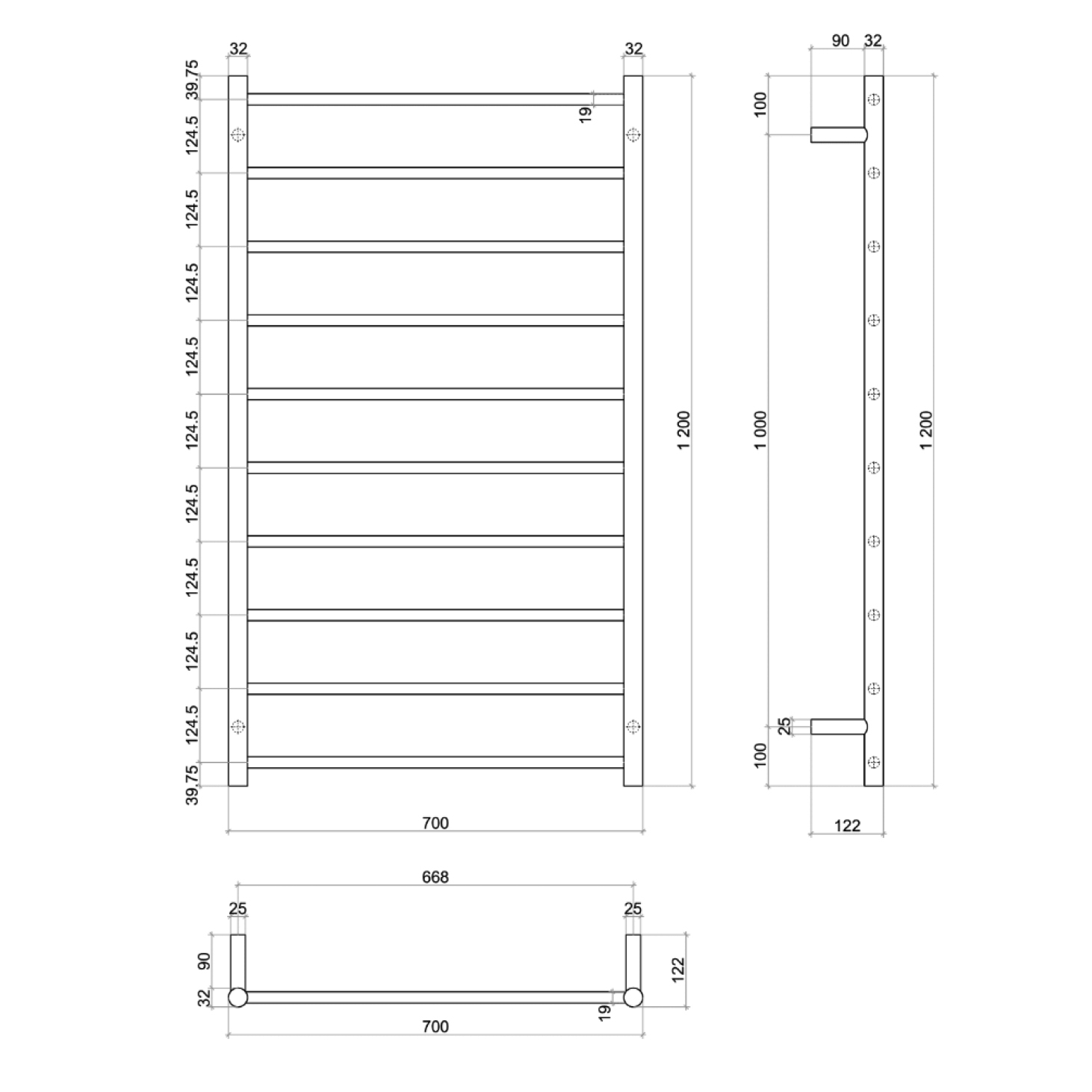 Large Rounded Thermorail Towel Rail
