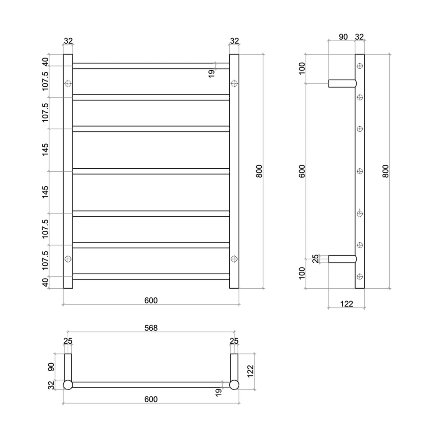 Brushed Stainless Steel Towel Rail